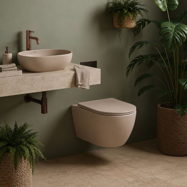 Set: Wall-Hung WC Bowl Focus + Countertop Washbasin Rea Focus Taupe