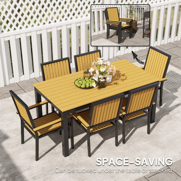 Outsunny 6 Seater Garden Dining Set with Stackable Chairs, Rectangular Top, Outdoor Dining Table and Chairs for Patio, Balcony, Nature Wood