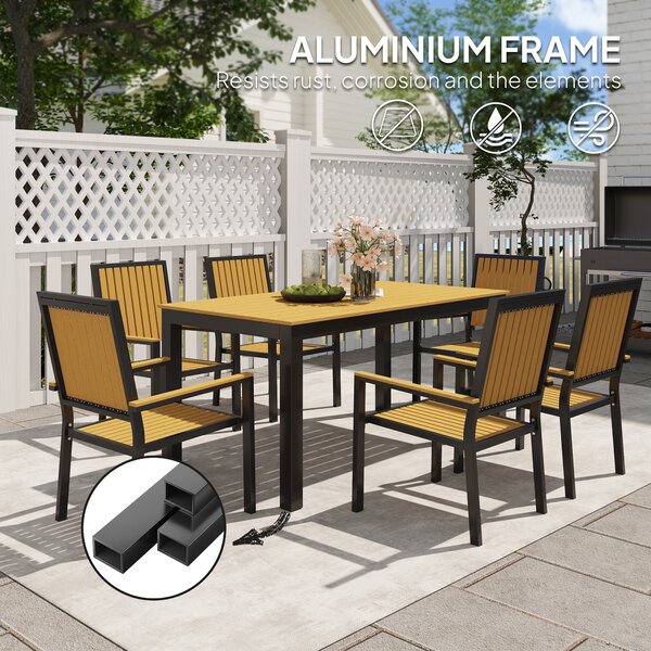 Outsunny 6 Seater Garden Dining Set with Stackable Chairs, Rectangular Top, Outdoor Dining Table and Chairs for Patio, Balcony, Nature Wood