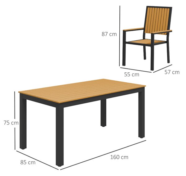 Outsunny 6 Seater Garden Dining Set with Stackable Chairs, Rectangular Top, Outdoor Dining Table and Chairs for Patio, Balcony, Nature Wood