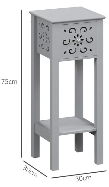 HOMCOM Set of Two Elegant Floral Cut-Out Side Tables - Grey