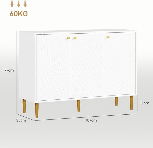 HOMCOM Elegant Two-Cupboard Sideboard - White/Gold-Tone