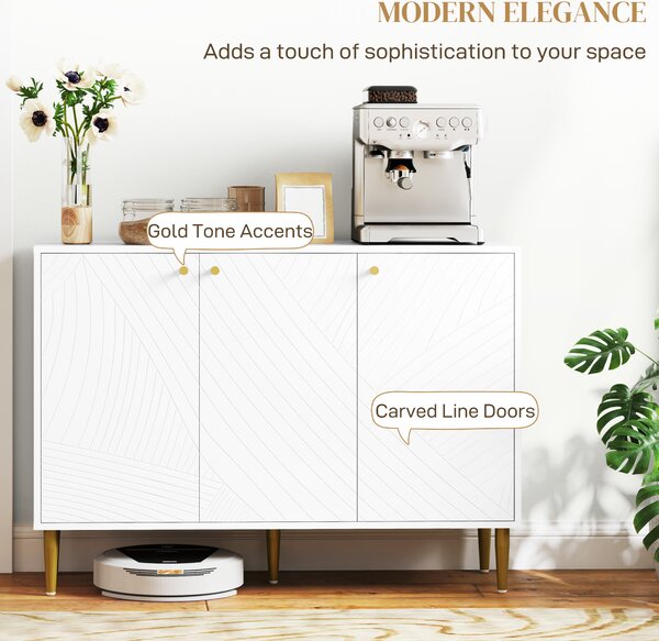 HOMCOM Elegant Two-Cupboard Sideboard - White/Gold-Tone