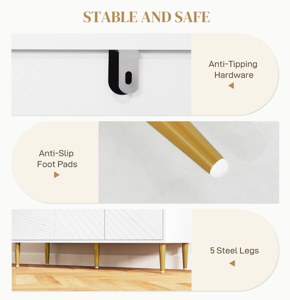HOMCOM Elegant Two-Cupboard Sideboard - White/Gold-Tone