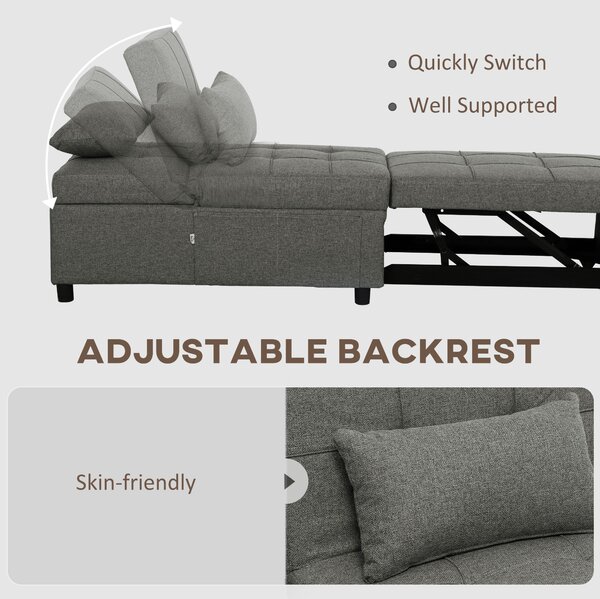 HOMCOM 4-in-1 Single Sofa Sleeper Chair with 3-position Adjustable Back Compact Guest Sofa Bed with Dual Side Storage Pockets - Dark Grey Aosom UK