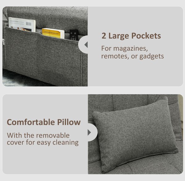 HOMCOM 4-in-1 Single Sofa Sleeper Chair with 3-position Adjustable Back Compact Guest Sofa Bed with Dual Side Storage Pockets - Dark Grey Aosom UK