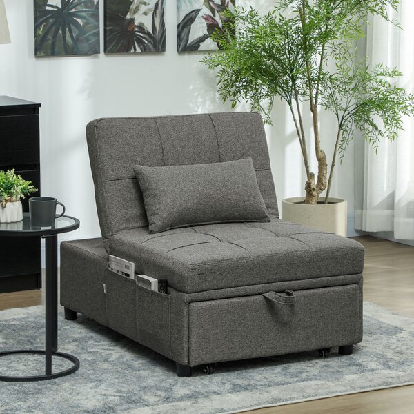 HOMCOM 4-in-1 Single Sofa Sleeper Chair with 3-position Adjustable Back Compact Guest Sofa Bed with Dual Side Storage Pockets - Dark Grey Aosom UK