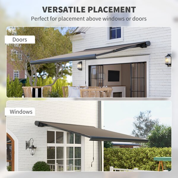 Outsunny 3 x 2.5 m Electric Awning with Remote Controller, Aluminium Frame DIY Retractable Awning for Garden Patio Deck Door Window, Light Grey