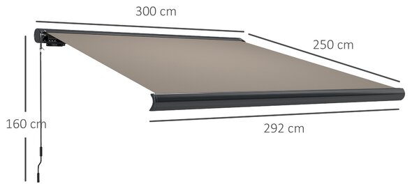 Outsunny 3 x 2.5 m Electric Awning with Remote Controller, Aluminium Frame DIY Retractable Awning for Garden Patio Deck Door Window, Light Grey