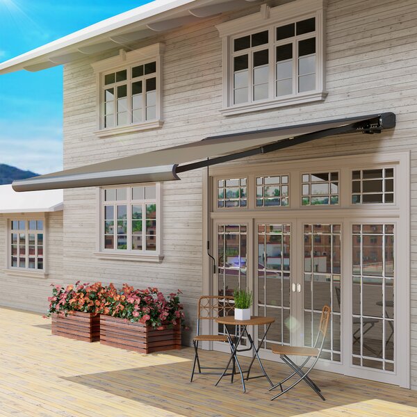 Outsunny 3 x 2.5 m Electric Awning with Remote Controller, Aluminium Frame DIY Retractable Awning for Garden Patio Deck Door Window, Light Grey