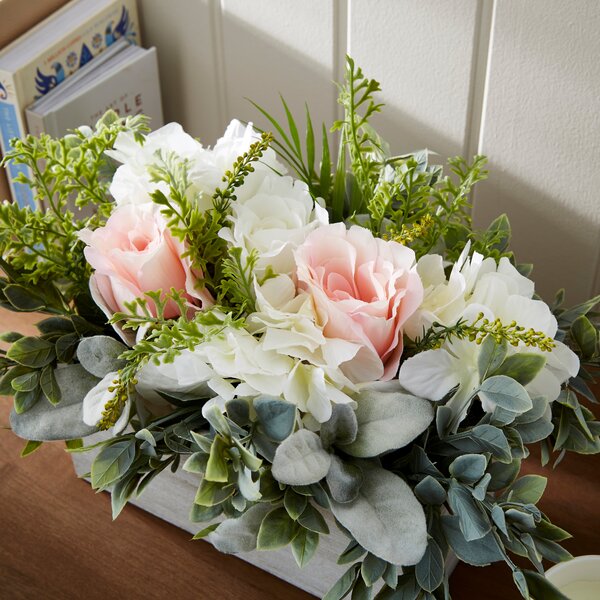 Artificial Bouquet in Grey Wooden Plant Pot