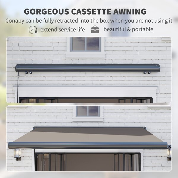 Outsunny 3 x 2.5 m Electric Awning with Remote Controller, Aluminium Frame DIY Retractable Awning for Garden Patio Deck Door Window, Light Grey