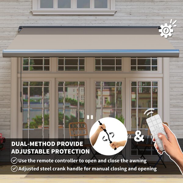 Outsunny 3 x 2.5 m Electric Awning with Remote Controller, Aluminium Frame DIY Retractable Awning for Garden Patio Deck Door Window, Light Grey