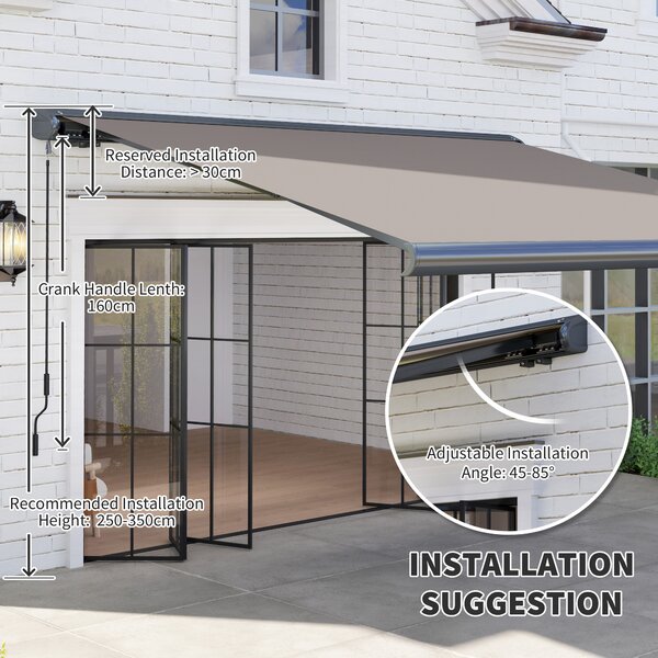 Outsunny 3 x 2.5 m Electric Awning with Remote Controller, Aluminium Frame DIY Retractable Awning for Garden Patio Deck Door Window, Light Grey