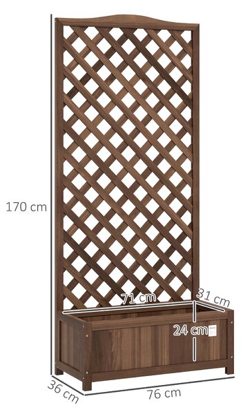 Outsunny 53L Garden Wooden Planter Box with Trellis Free Standing Flower Raised Bed with Lattice for Climbing Plants, 76cm x 36cm x 170cm, Dark Brown