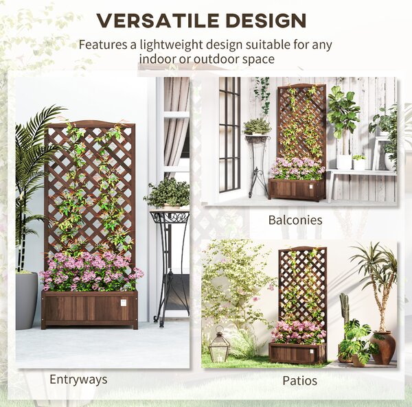 Outsunny 53L Garden Wooden Planter Box with Trellis Free Standing Flower Raised Bed with Lattice for Climbing Plants, 76cm x 36cm x 170cm, Dark Brown