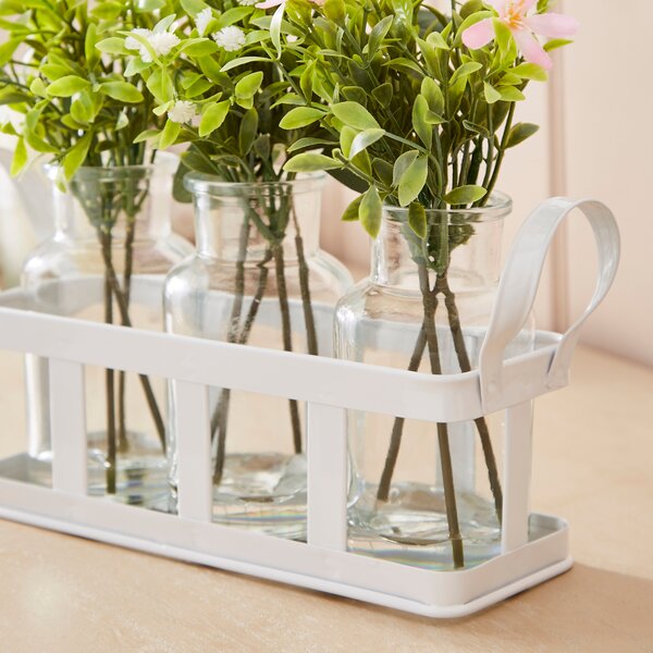 Artificial Set of 3 Pink Bouquets in Glass Vases