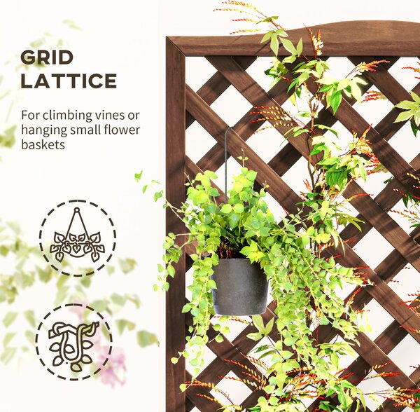 Outsunny 53L Garden Wooden Planter Box with Trellis Free Standing Flower Raised Bed with Lattice for Climbing Plants, 76cm x 36cm x 170cm, Dark Brown