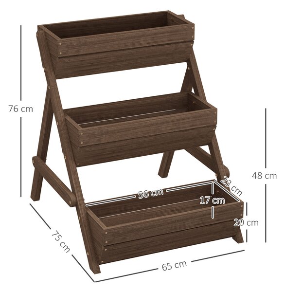Outsunny 3 Tier Raised Garden Bed Wooden Elevated Planter Box Kit, 66L for Flower, Vegetable, Herb, 65x75x78cm, Tan