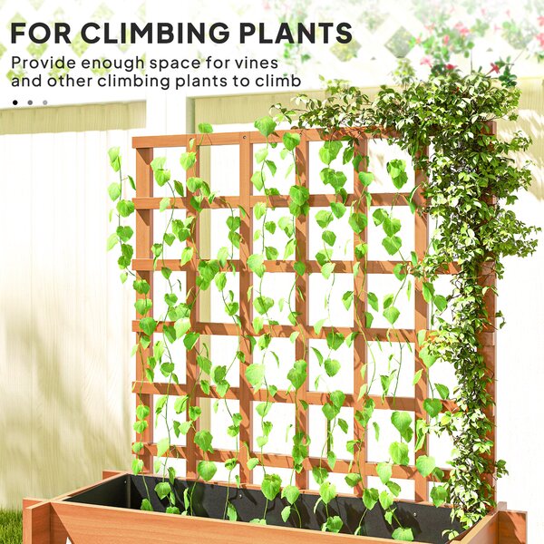 Outsunny 3 Tier Garden Planters with Trellis for Vine Climbing, Wooden Raised Beds, 95x95x110cm, Brown