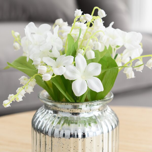 Artificial Lily of the Valley Bouquet in Silver Metallic Vase