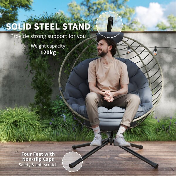 Outsunny Rattan Relaxation: Outdoor Hanging Chair with Stand, Padded Cushion, Foldable, Cup Holder, Greystone