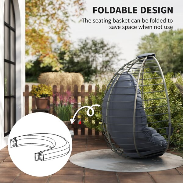 Outsunny Rattan Relaxation: Outdoor Hanging Chair with Stand, Padded Cushion, Foldable, Cup Holder, Greystone