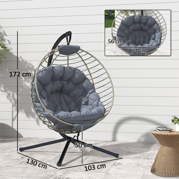 Outsunny Rattan Relaxation: Outdoor Hanging Chair with Stand, Padded Cushion, Foldable, Cup Holder, Greystone