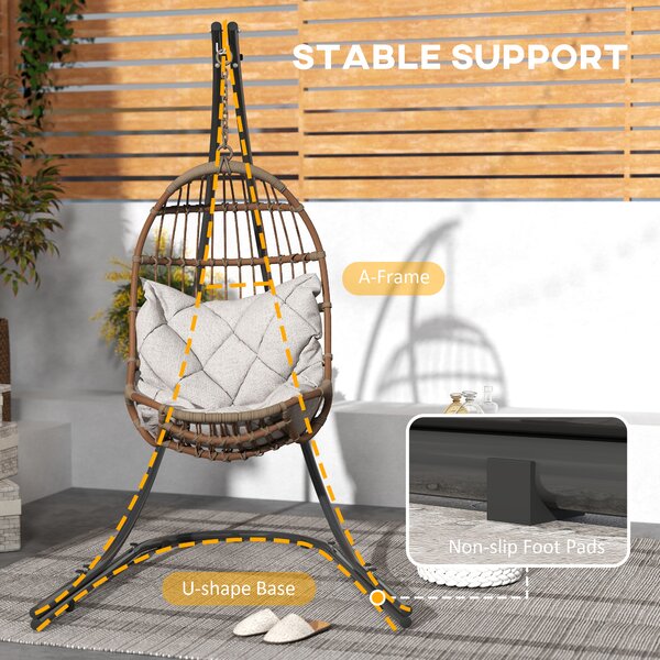 Outsunny Hammock Chair Stand Only, Hanging Chair Stand with Extra Large Base for Indoor Outdoor, 150 KG Capacity, Black Aosom UK