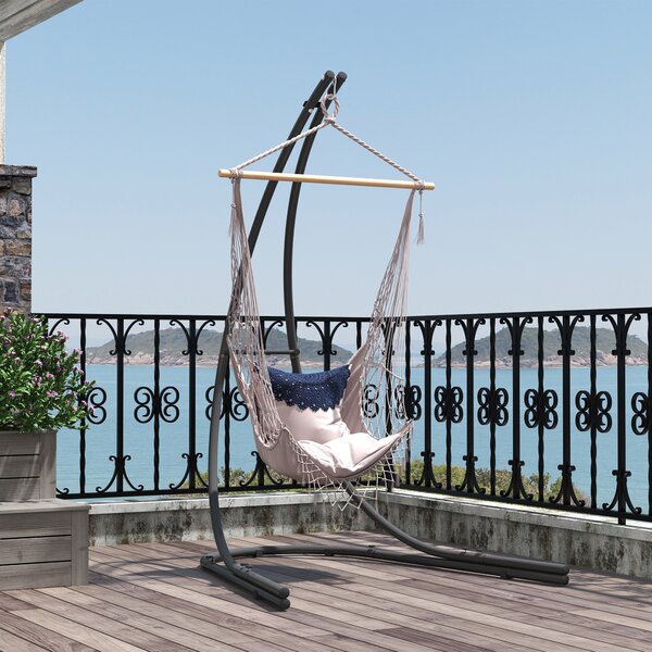 Outsunny Hammock Chair Stand Only, Hanging Chair Stand with Extra Large Base for Indoor Outdoor, 150 KG Capacity, Black Aosom UK