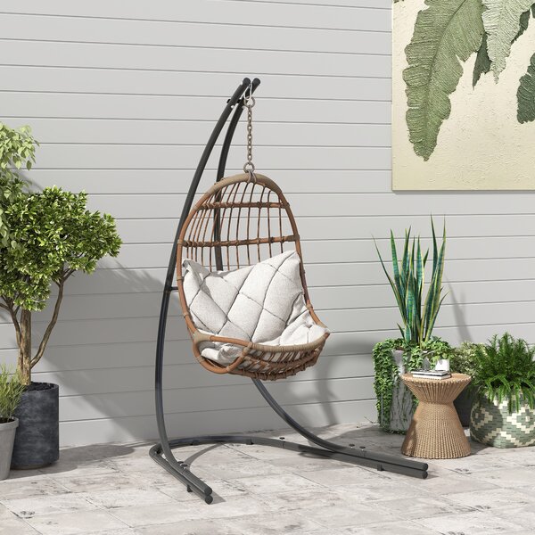 Outsunny Hammock Chair Stand Only, Hanging Chair Stand with Extra Large Base for Indoor Outdoor, 150 KG Capacity, Black Aosom UK