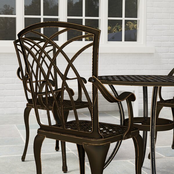Outsunny 5 Pieces Garden Dining Set for 4, Cast Aluminium Outdoor Dining Set with 4 Armchairs and Round Dining Table with Parasol Hole, Bronze Tone