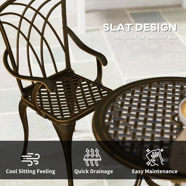 Outsunny 5 Pieces Garden Dining Set for 4, Cast Aluminium Outdoor Dining Set with 4 Armchairs and Round Dining Table with Parasol Hole, Bronze Tone