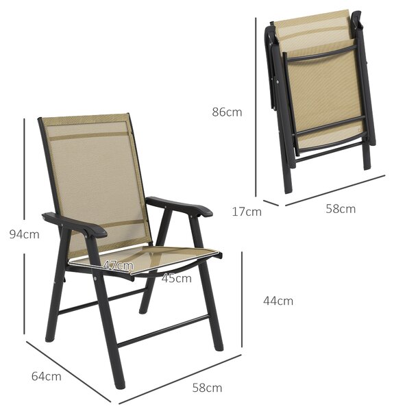 Outsunny Set of 4 Foldable Metal Garden Chairs Outdoor Patio Park Dining Seat Furniture Light Brown