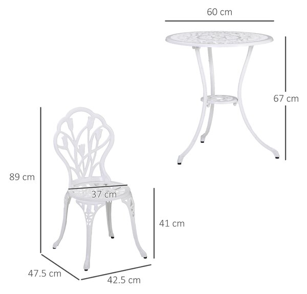 Outsunny 3 Piece Patio Bistro Set for 2, Outdoor Aluminium Garden Table and Chairs with Umbrella Hole for Balcony, White