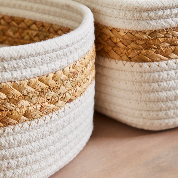 Set of 3 Mixed Material Storage Baskets