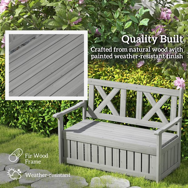 Outsunny 2-Seater Garden Storage Bench for Patio Wood Porch Decor Outdoor Seating, Charcoal Grey