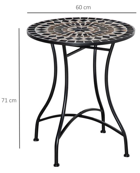 Outsunny Φ60cm Mosaic Outdoor Patio Table - Black