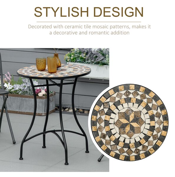 Outsunny Φ60cm Mosaic Outdoor Patio Table - Grey