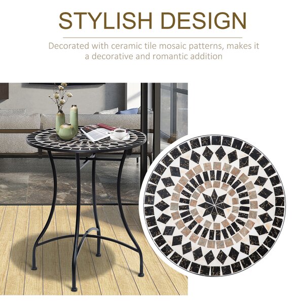 Outsunny Φ60cm Mosaic Outdoor Patio Table - Black