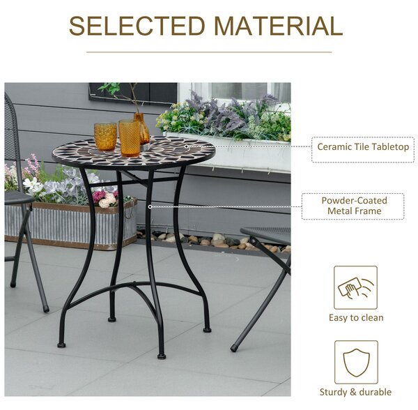 Outsunny Φ60cm Mosaic Outdoor Patio Table - Black