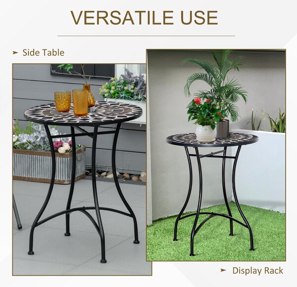 Outsunny Φ60cm Mosaic Outdoor Patio Table - Black