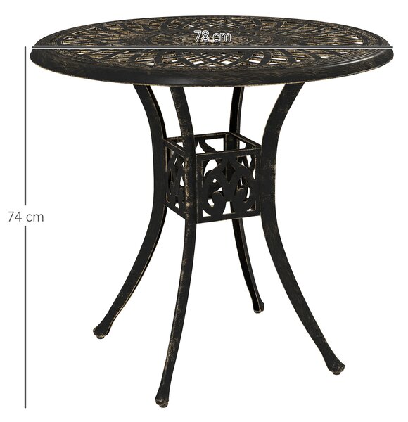 Outsunny 78 cm Round Garden Dining Table with Parasol Hole Antique Cast Aluminium Outdoor Table Only, Bronze Tone
