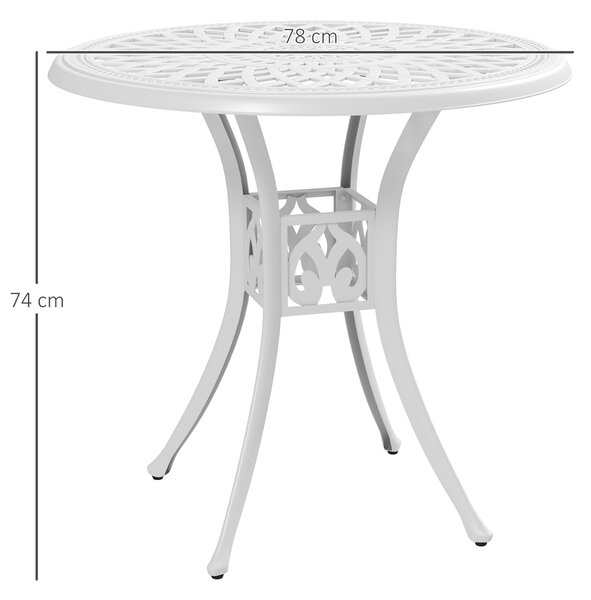 Outsunny 78 cm Round Garden Dining Table with Parasol Hole Antique Cast Aluminium Outdoor Table Only, White
