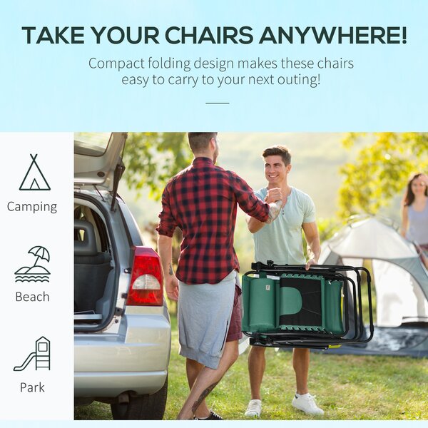 Outsunny Foldable Reclining Garden Chair Set of 2, Zero Gravity Chairs with Padded Seat, Cup Holder, Adjustable Backrest for Patio, Deck, Green