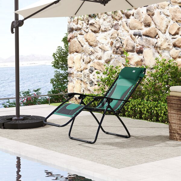 Outsunny Foldable Reclining Garden Chair, Zero Gravity Chair with Padded Seat, Cup Holder, Adjustable Backrest, Pillow for Outdoor, Patio, Deck, Green