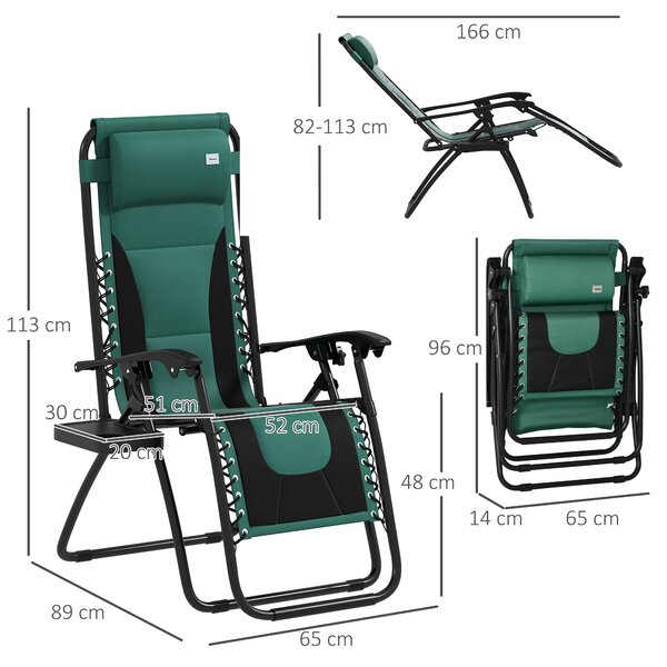 Outsunny Foldable Reclining Garden Chair Set of 2, Zero Gravity Chairs with Padded Seat, Cup Holder, Adjustable Backrest for Patio, Deck, Green