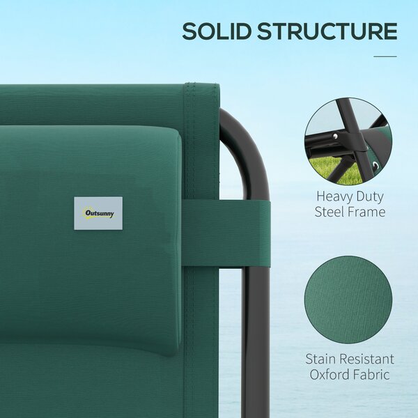 Outsunny Foldable Reclining Garden Chair Set of 2, Zero Gravity Chairs with Padded Seat, Cup Holder, Adjustable Backrest for Patio, Deck, Green