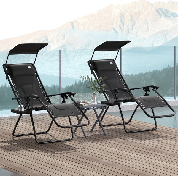 Outsunny Zero Gravity Lounger Chair Set of 2, Folding Reclining Patio Chair with Cup Holder, Cushion and Headrest for Poolside, Camping, Black