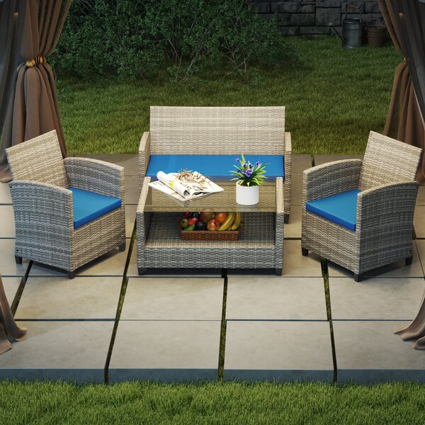 Outsunny Outdoor Seat Cushion Pads for Rattan Furniture, 3 PCs Garden Furniture Cushions, Sky Blue